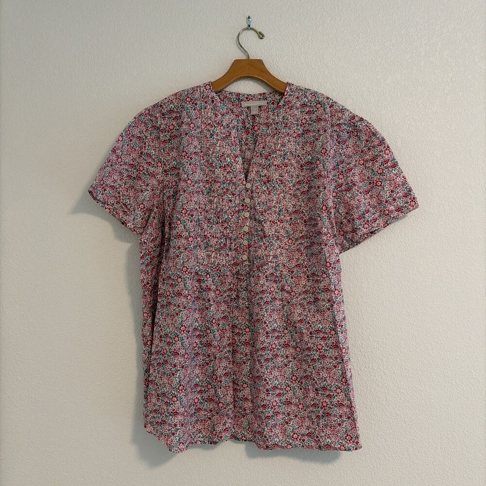 NEW Woman Within Women’s Soft Plus 1X Pink Floral Blouse Buttons Plus Size